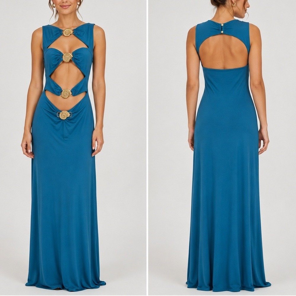 Peppermayo Lagoon Cut Out Maxi Dress 4 Royal Blue Shell Detail Bodycon